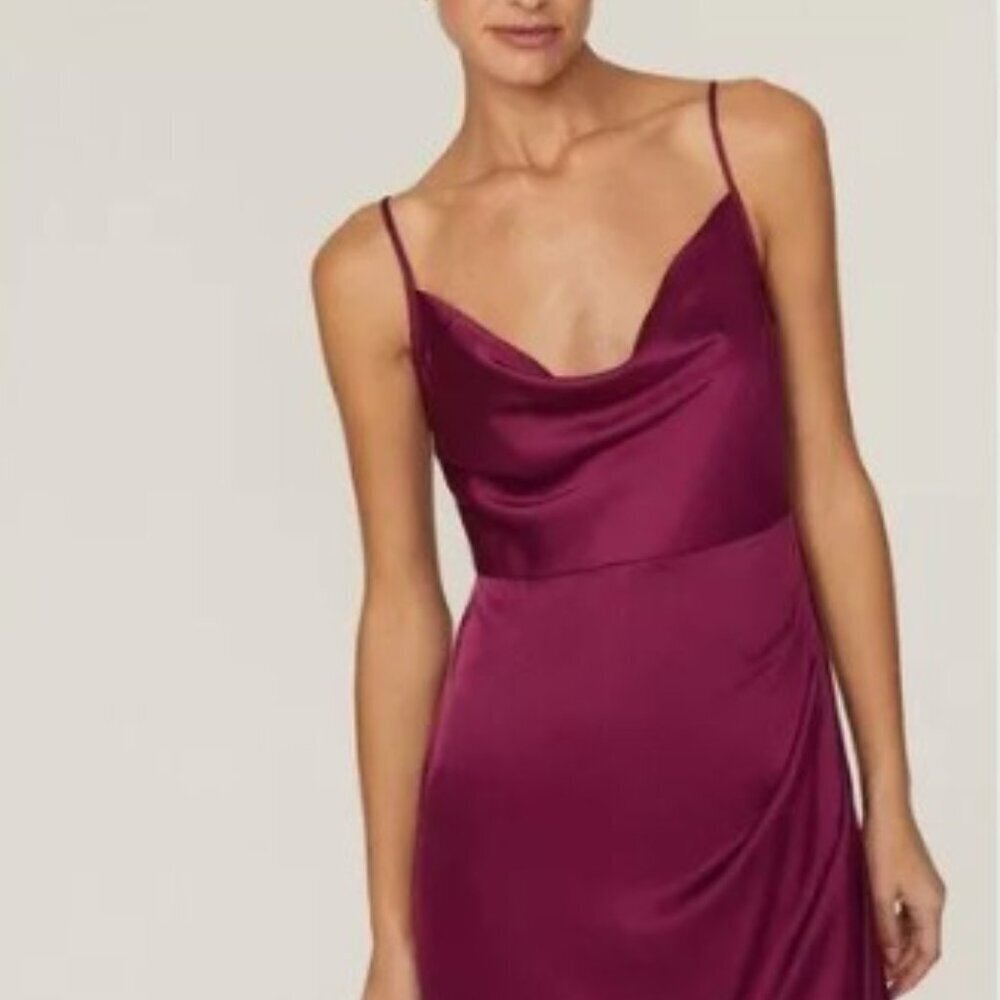 Hutch Anthropologie BHLDN 6 Cowl Neck Slit Satin Maxi Dress Cocktail Purple - Picture 6 of 7